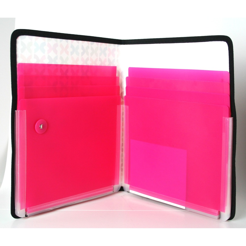 DocIt Expanding File Folder Organizer Multi Color Geometric Pattern Pink Pockets - Picture 3 of 3